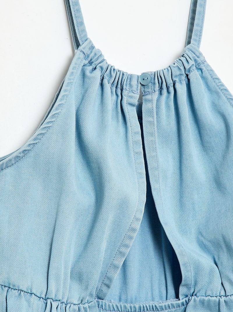 Robe unie à bretelles et volants Bleu - Kiabi