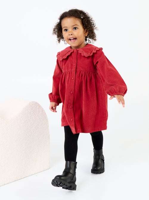 Robe unie en velours côtelé avec col fantaisie - Kiabi