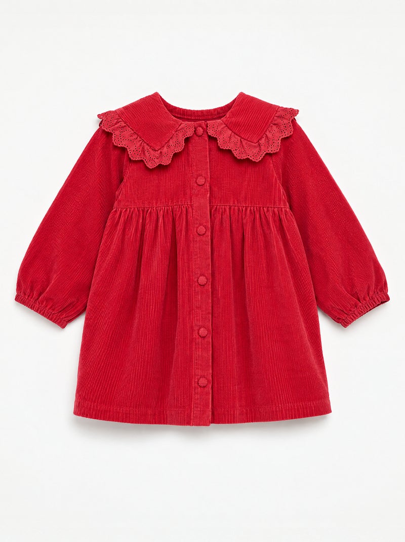 Robe unie en velours côtelé avec col fantaisie Rouge - Kiabi