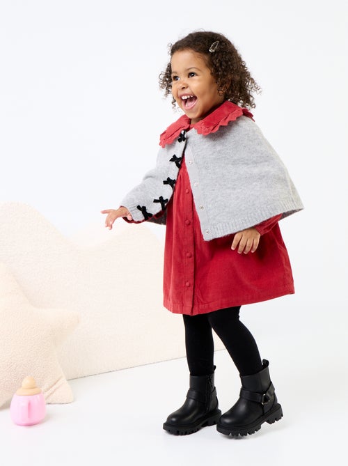 Robe unie en velours côtelé avec col fantaisie - Kiabi