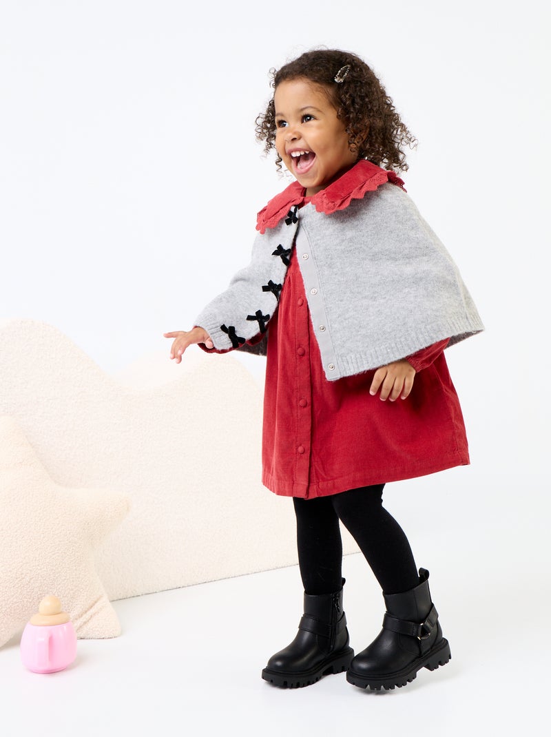 Robe unie en velours côtelé avec col fantaisie Rouge - Kiabi