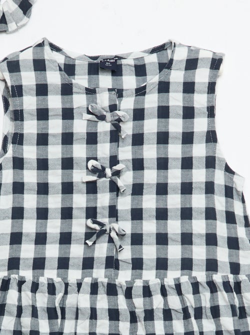 Robe vichy à manches courtes avec nœud + chouchou - Kiabi