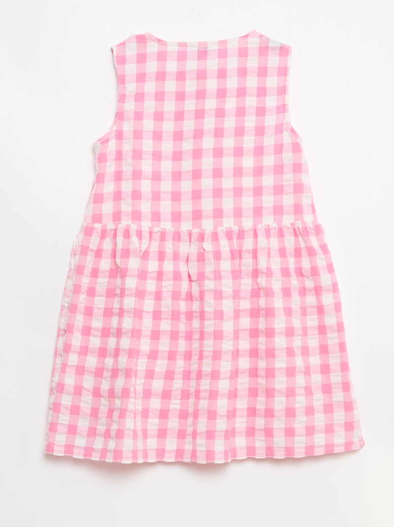 Robe vichy à manches courtes avec nœud + chouchou Rose - Kiabi