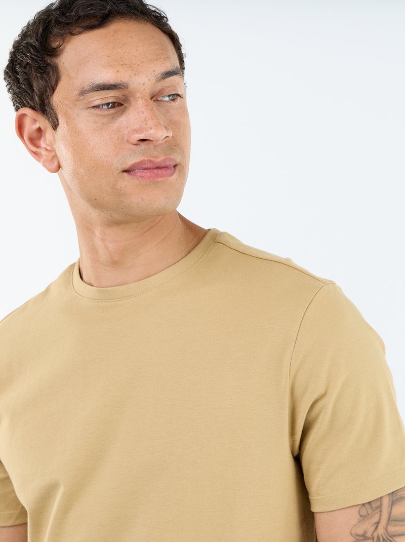 Round Neck Cotton T-Shirt - Tough Cotton™ Beige - Kiabi