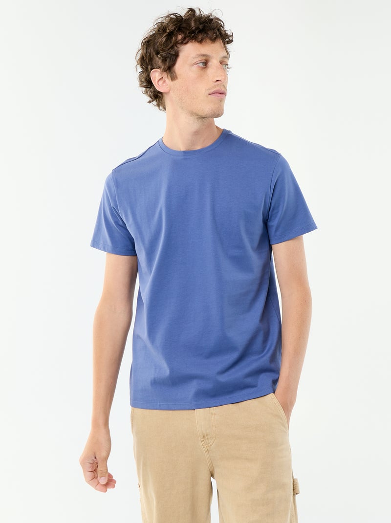 Round Neck Cotton T-Shirt - Tough Cotton™ Blue - Kiabi