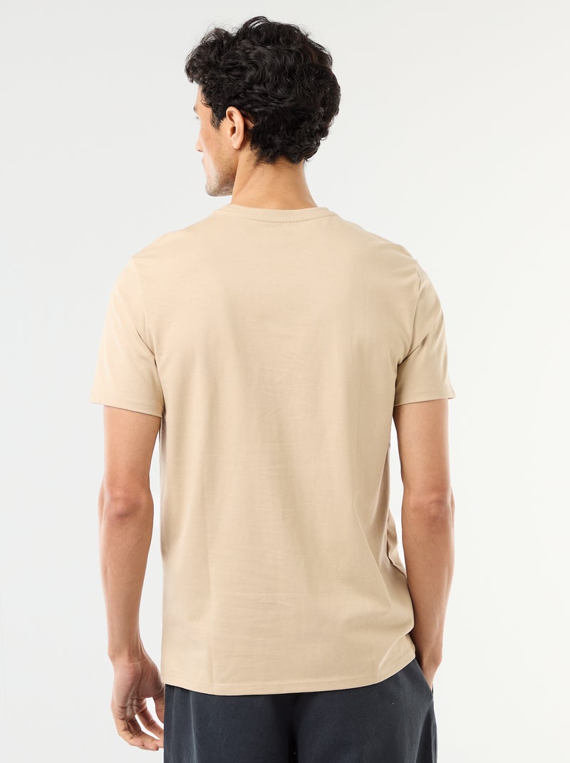 Round-neck cotton T-shirt Beige - Kiabi