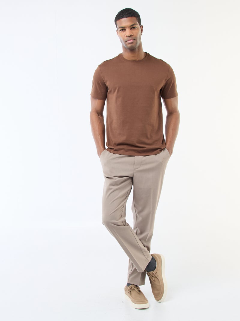 Round-neck cotton T-shirt Brown - Kiabi