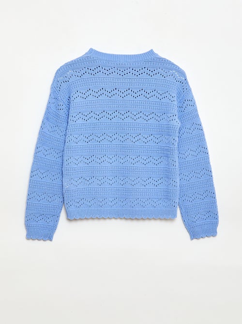 Round Neck Knit Sweater with Openwork Cotton Design - Kiabi