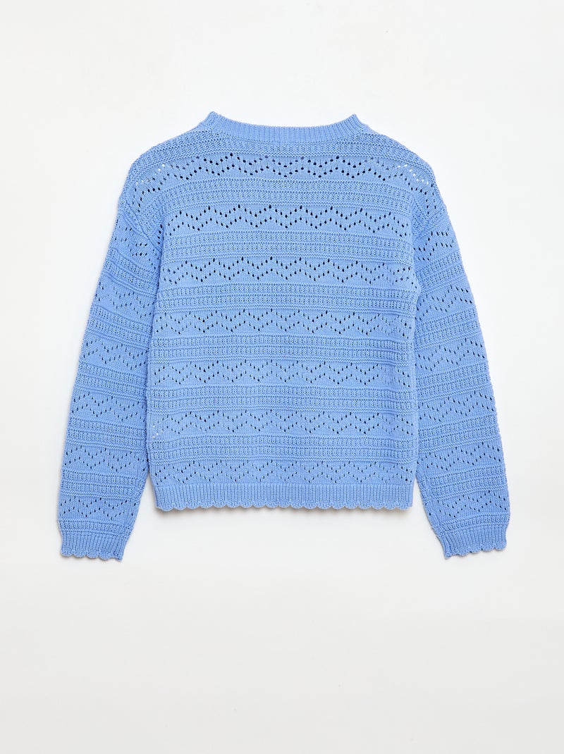 Round Neck Knit Sweater with Openwork Cotton Design Blue - Kiabi