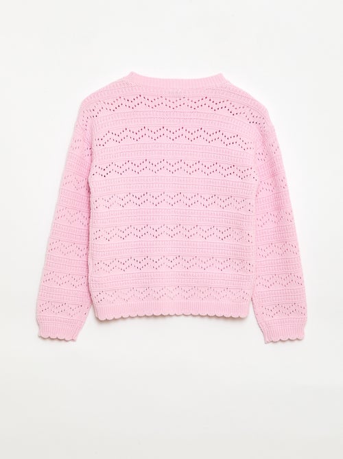 Round Neck Knit Sweater with Openwork Cotton Design - Kiabi