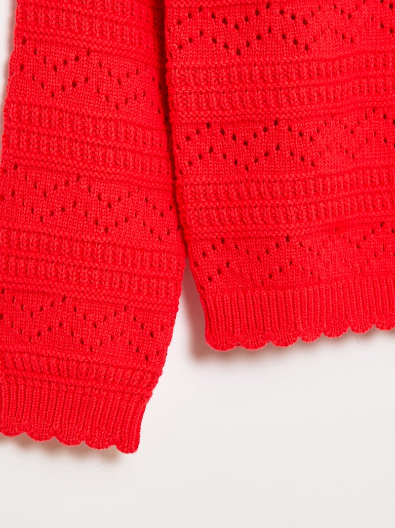 Round Neck Knit Sweater with Openwork Cotton Design Red - Kiabi