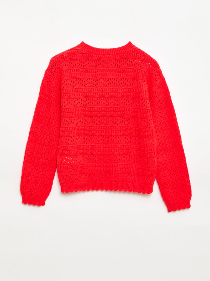 Round Neck Knit Sweater with Openwork Cotton Design Red - Kiabi