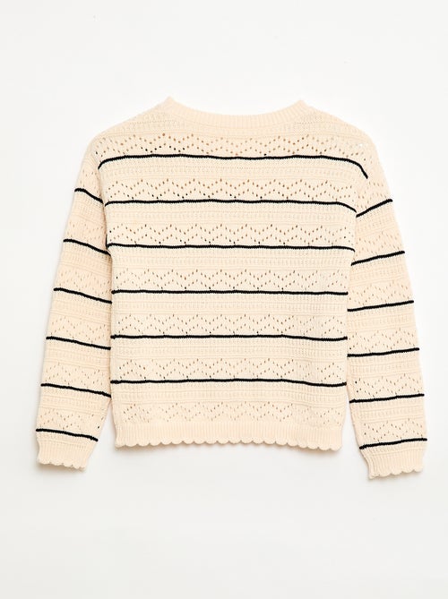 Round Neck Knit Sweater with Openwork Cotton Design - Kiabi