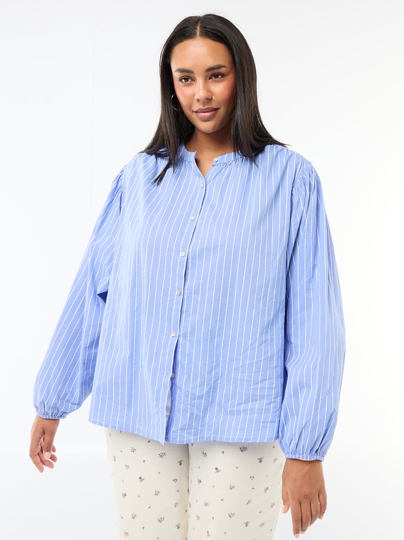 Round Neck Long Sleeve Blouse Blue - Kiabi
