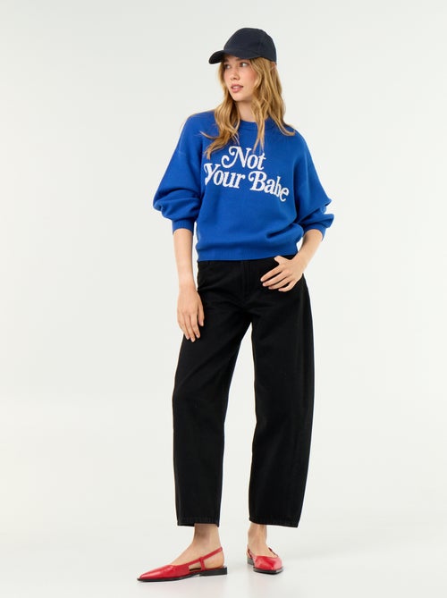 Round neck soft knit sweater with lettering - Kiabi