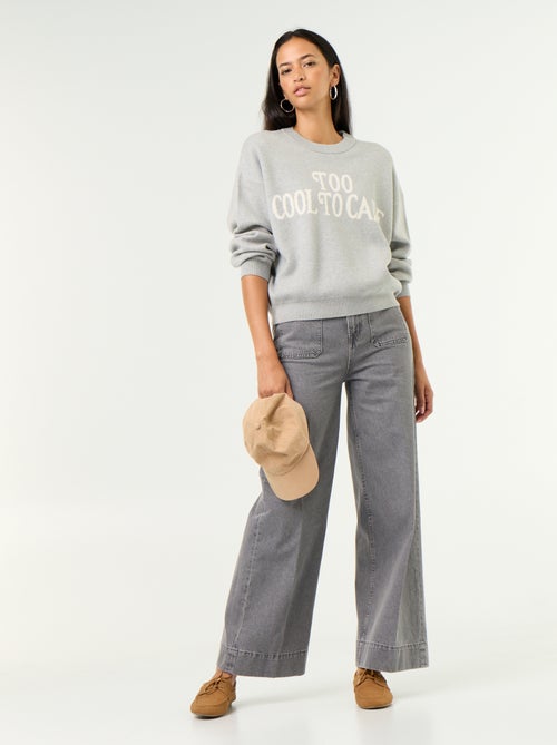 Round neck soft knit sweater with lettering - Kiabi
