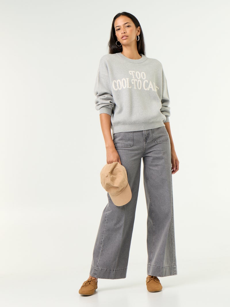 Round neck soft knit sweater with lettering Grey - Kiabi