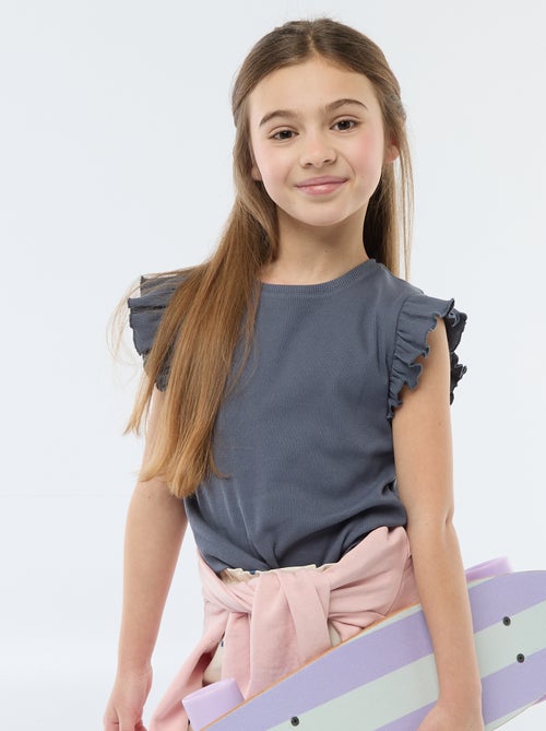 Ruffle-sleeved ribbed T-shirt - Kiabi