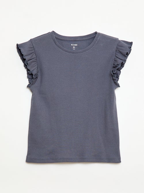 Ruffle-sleeved ribbed T-shirt - Kiabi