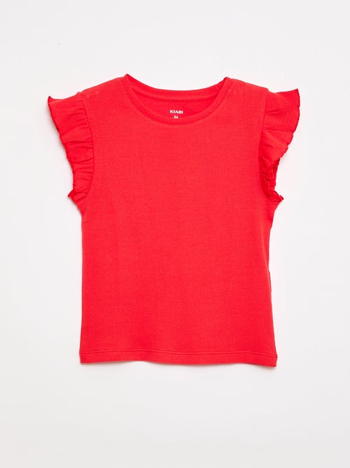 Ruffle-sleeved ribbed T-shirt - Kiabi