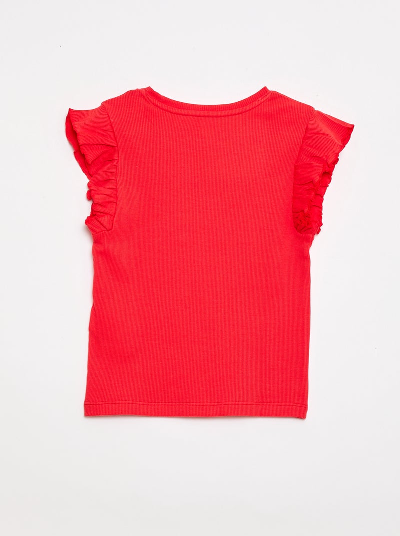 Ruffle-sleeved ribbed T-shirt Red - Kiabi