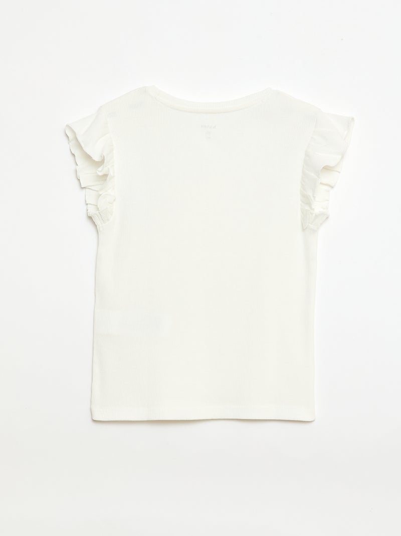 Ruffle-sleeved ribbed T-shirt White - Kiabi