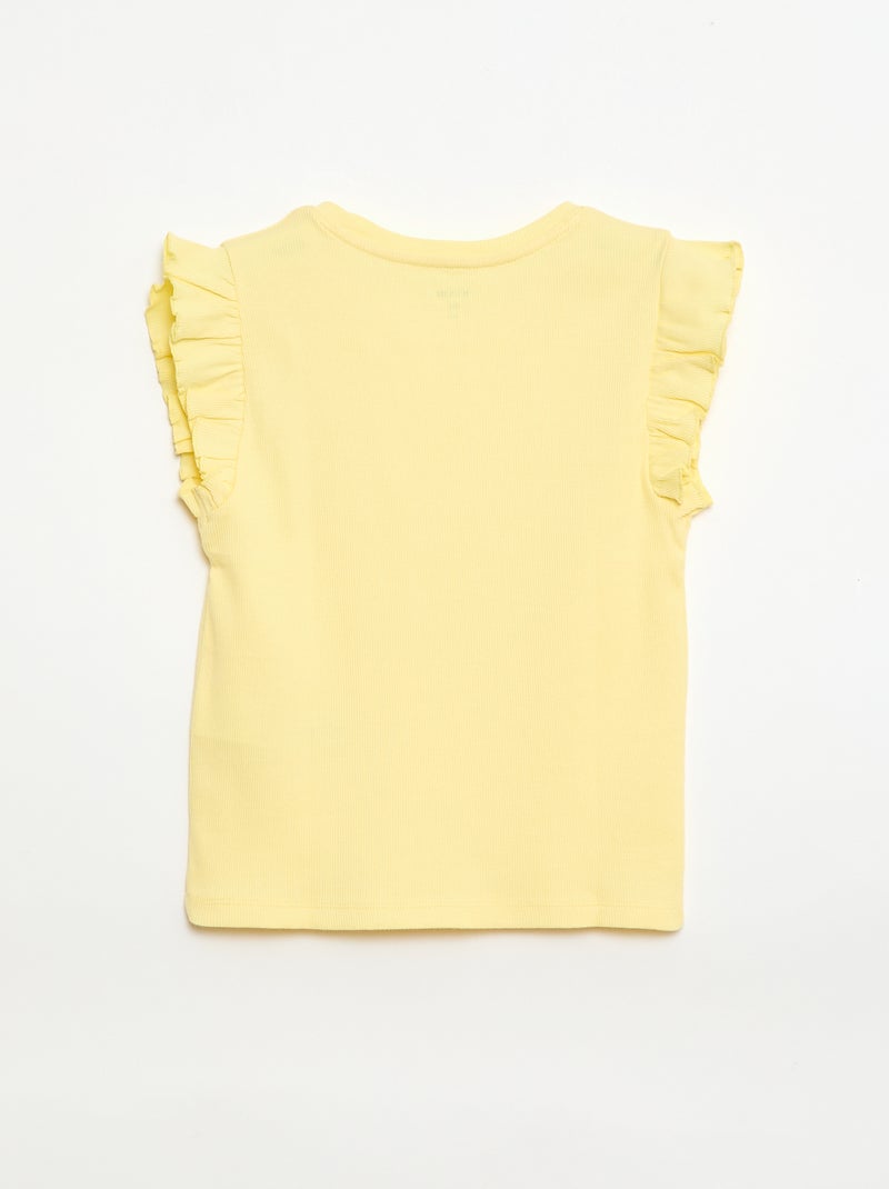 Ruffle-sleeved ribbed T-shirt Yellow - Kiabi