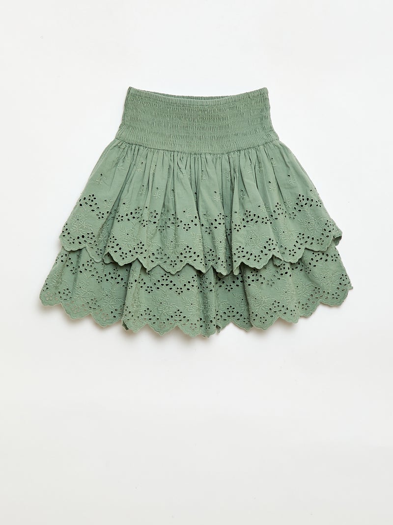 Ruffled and Broderie Anglaise Skirt Green - Kiabi