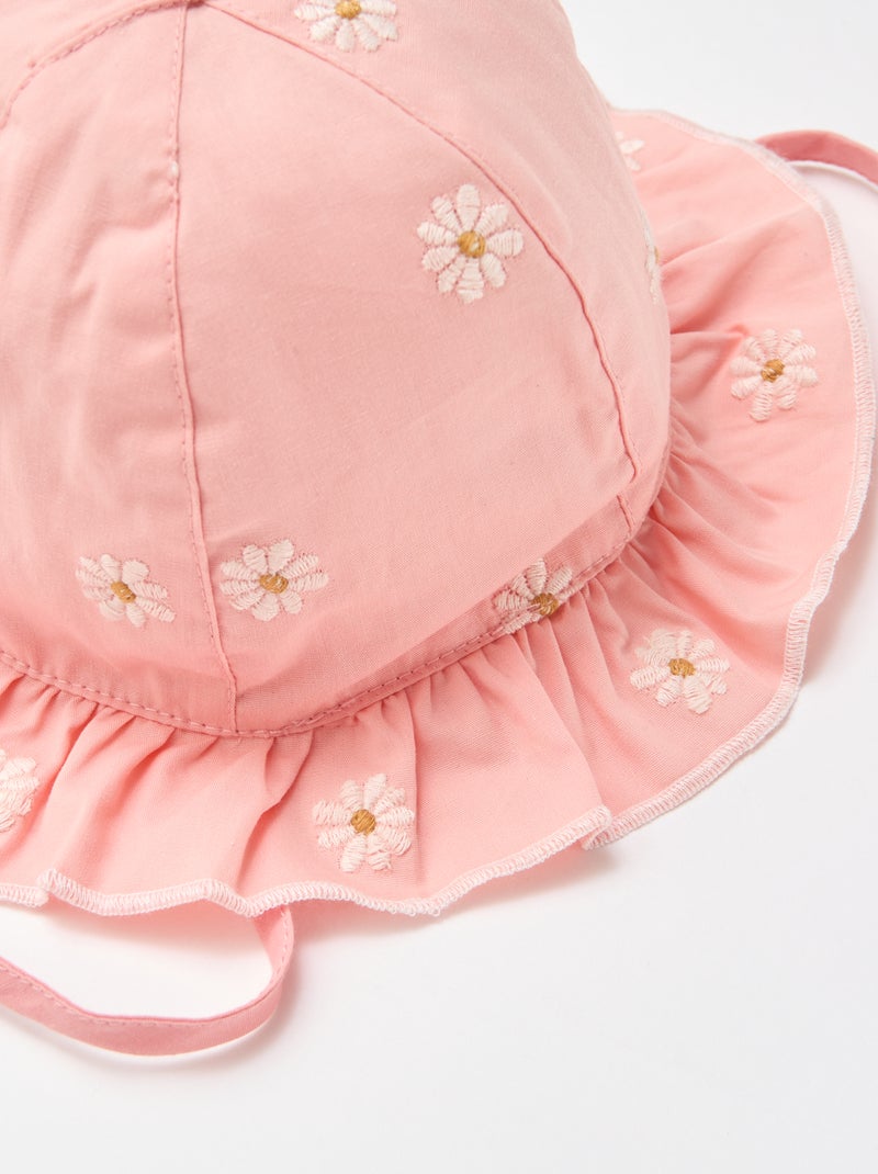 Ruffled bucket hat with embroidered flowers Pink - Kiabi