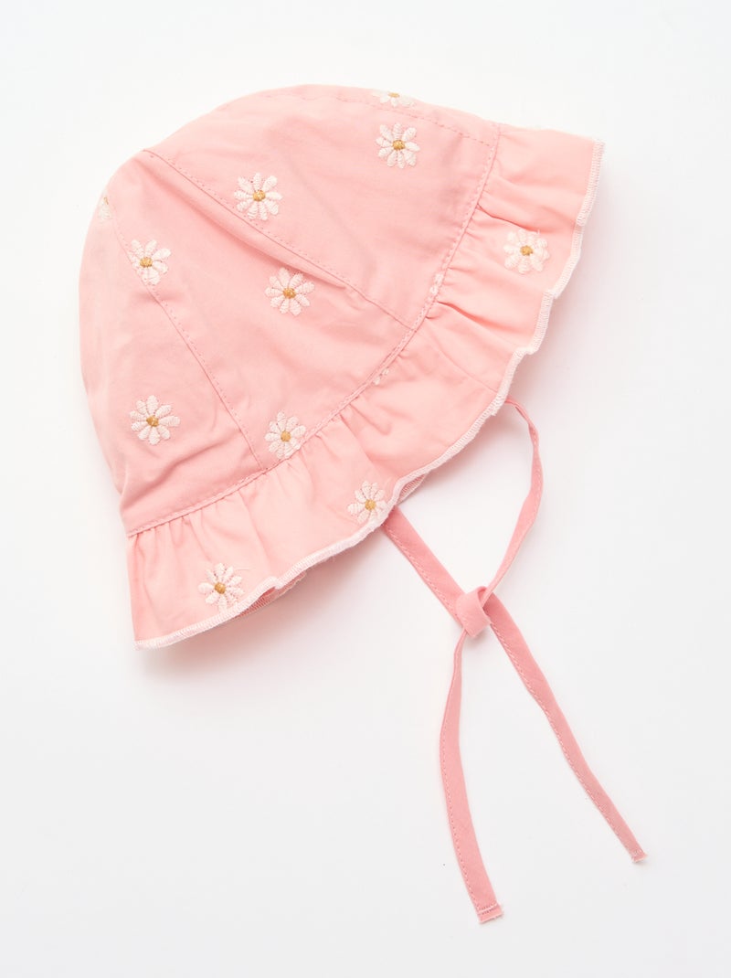 Ruffled bucket hat with embroidered flowers Pink - Kiabi