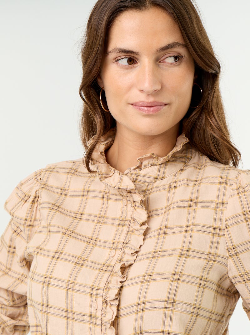 Ruffled Mock Neck Blouse Beige - Kiabi