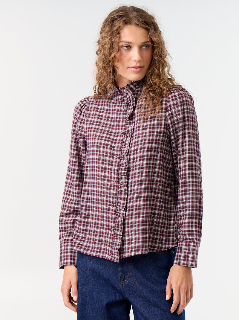 Ruffled Mock Neck Blouse Blue - Kiabi
