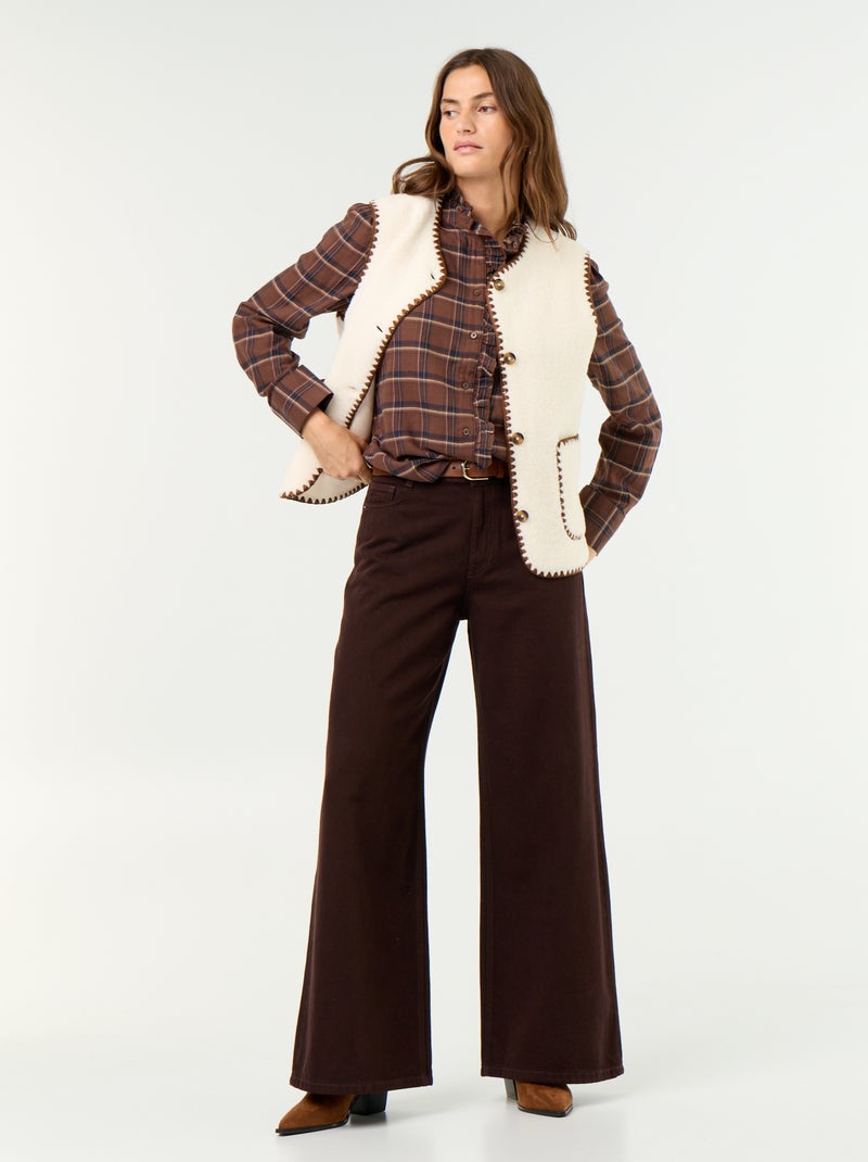 Ruffled Mock Neck Blouse Brown - Kiabi