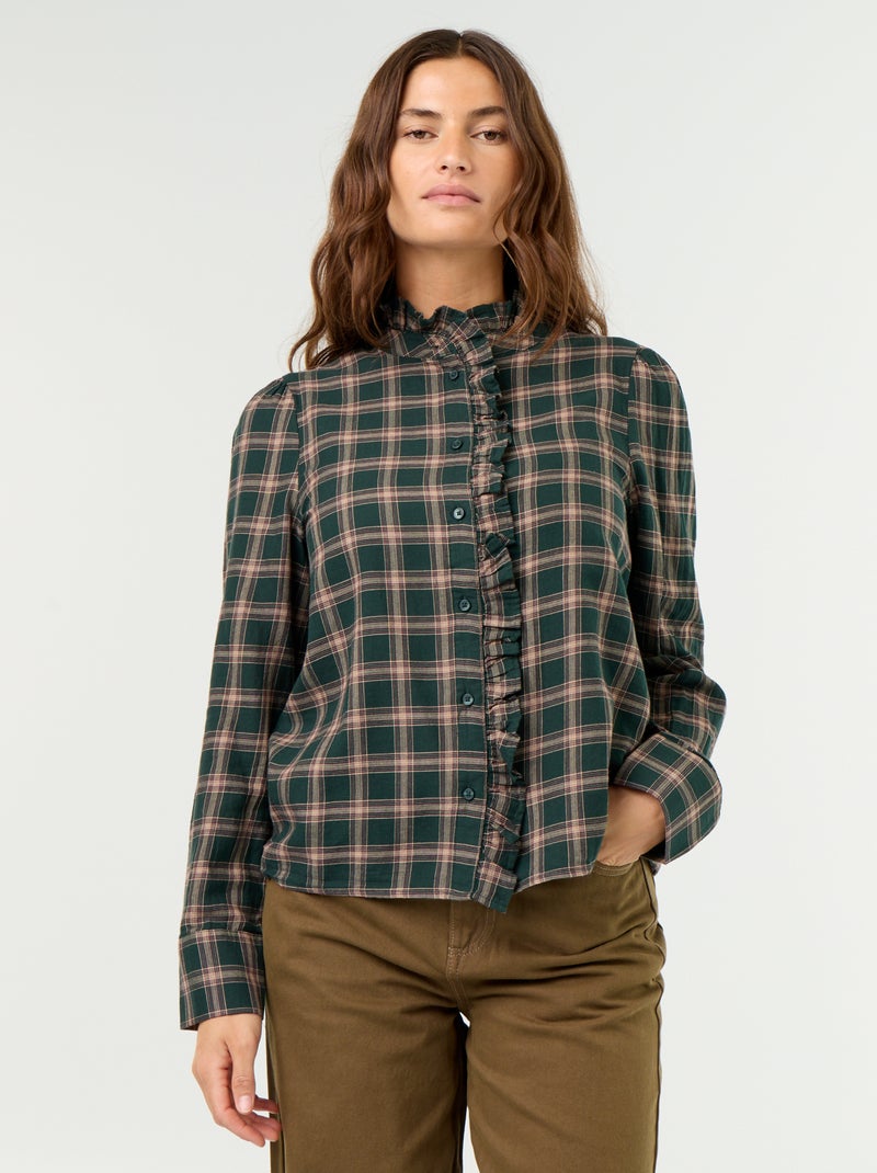 Ruffled Mock Neck Blouse Green - Kiabi