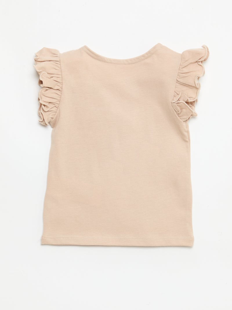 Ruffled short-sleeved jersey T-shirt Beige - Kiabi