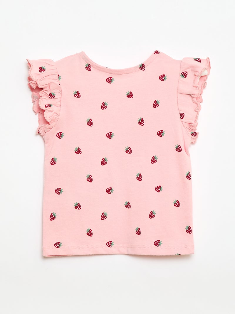 Ruffled short-sleeved jersey T-shirt Pink - Kiabi