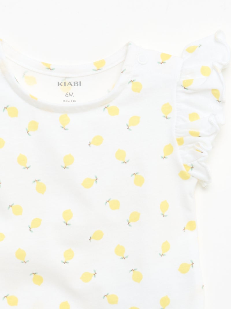 Ruffled Short-Sleeved Jersey T-shirt White - Kiabi
