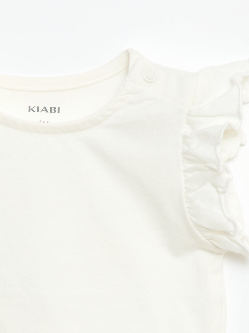 Ruffled short-sleeved jersey T-shirt White - Kiabi
