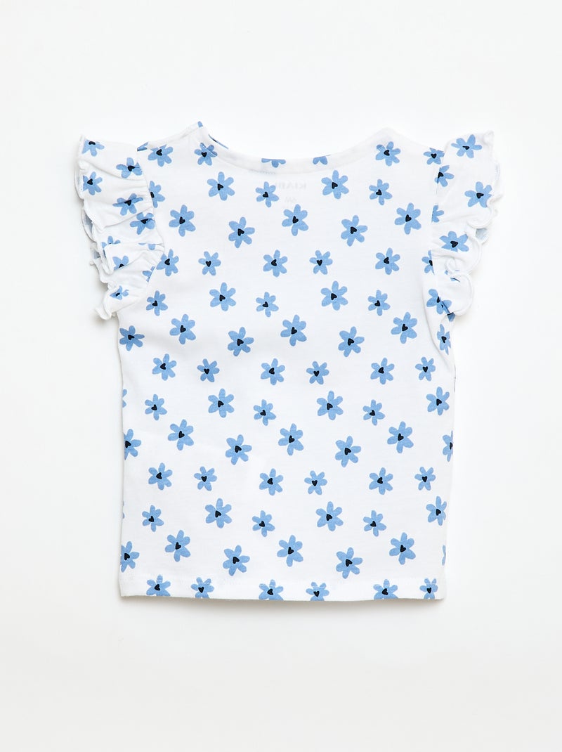 Ruffled short-sleeved jersey T-shirt White - Kiabi