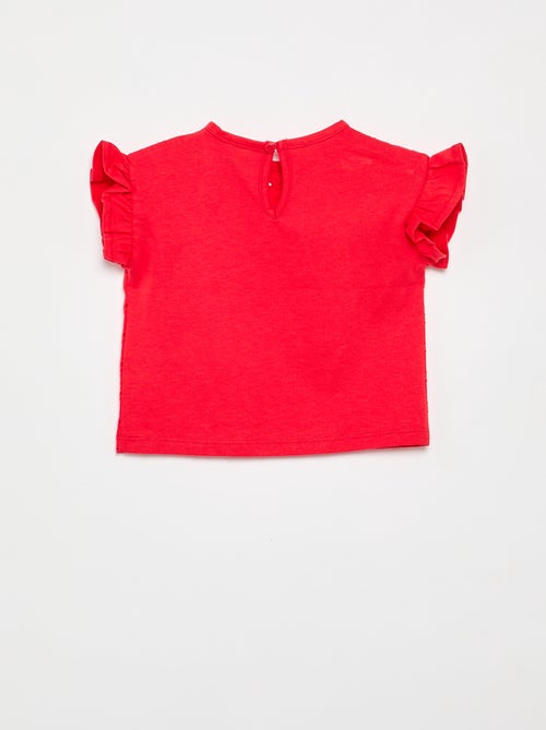 Ruffled Short-Sleeved T-shirt with Broderie Anglaise - Kiabi