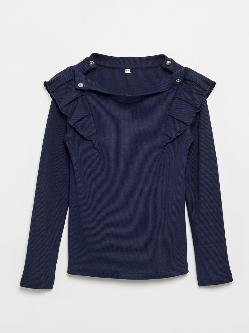 Ruffled Shoulder T-shirt - Easy-On Collection Black - Kiabi