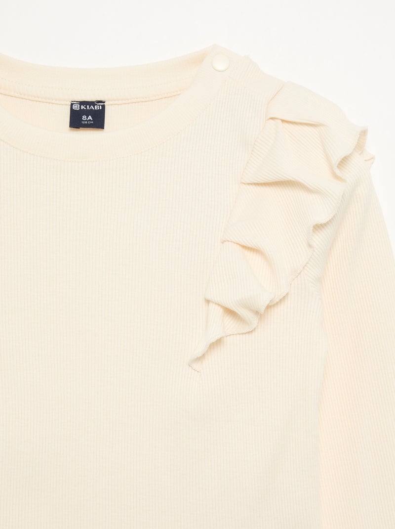 Ruffled Shoulder T-shirt - Easy-On Collection White - Kiabi