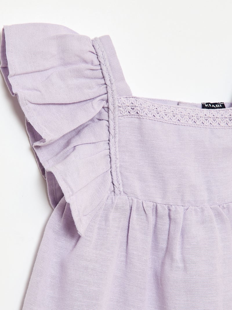 Ruffled Sleeve Short Romper Purple - Kiabi