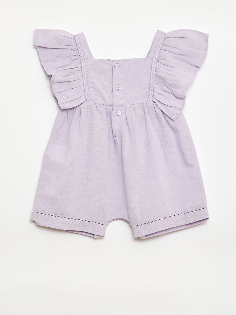 Ruffled Sleeve Short Romper Purple - Kiabi