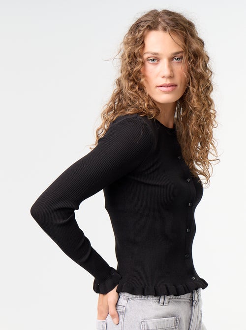Ruffled Trim Ribbed Cardigan - Kiabi