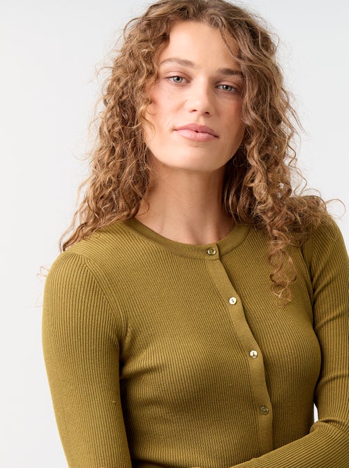 Ruffled Trim Ribbed Cardigan - Kiabi
