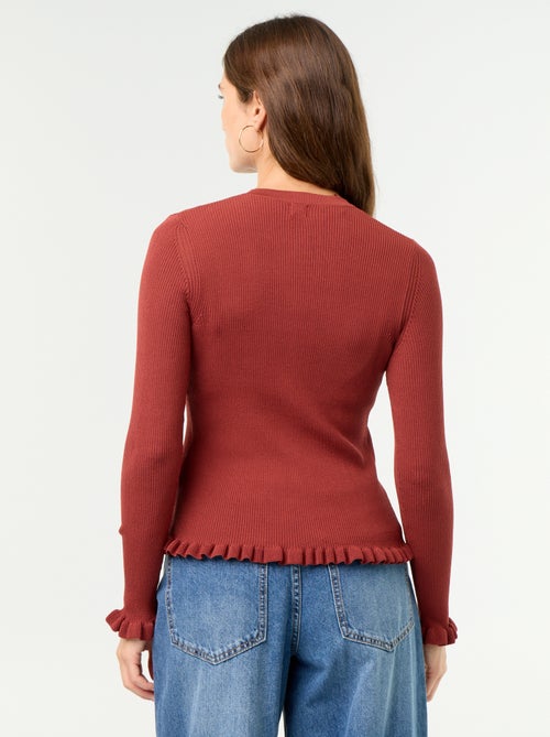 Ruffled Trim Ribbed Cardigan - Kiabi