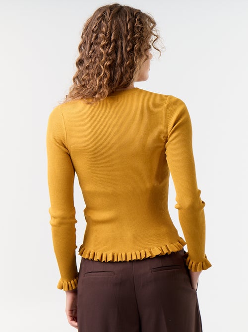Ruffled Trim Ribbed Cardigan - Kiabi