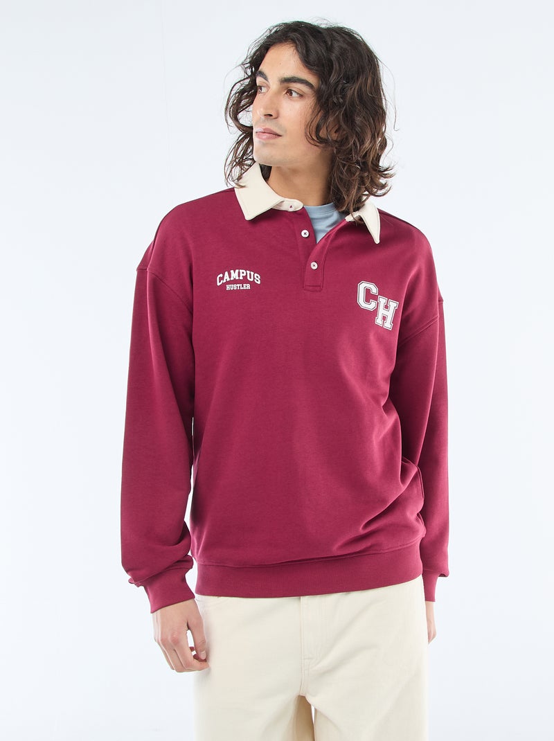 Rugby-Style Long Sleeve Polo Shirt Red - Kiabi
