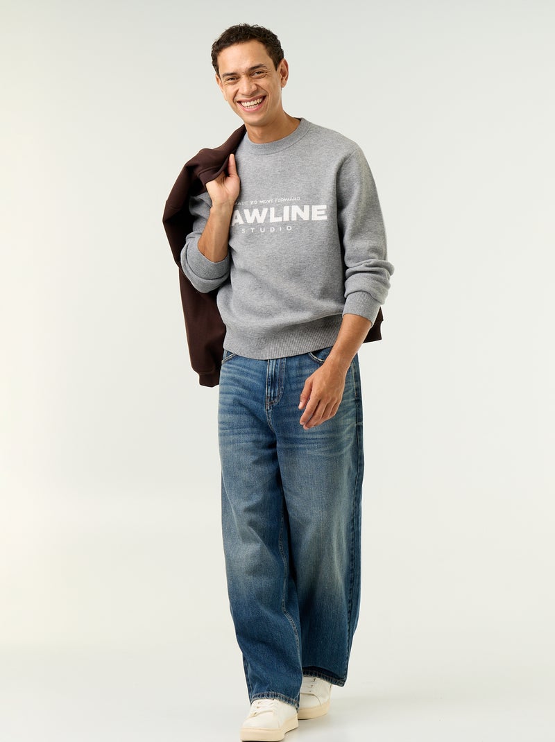 Rundhals-Pullover mit Aufdruck Weiß - Kiabi